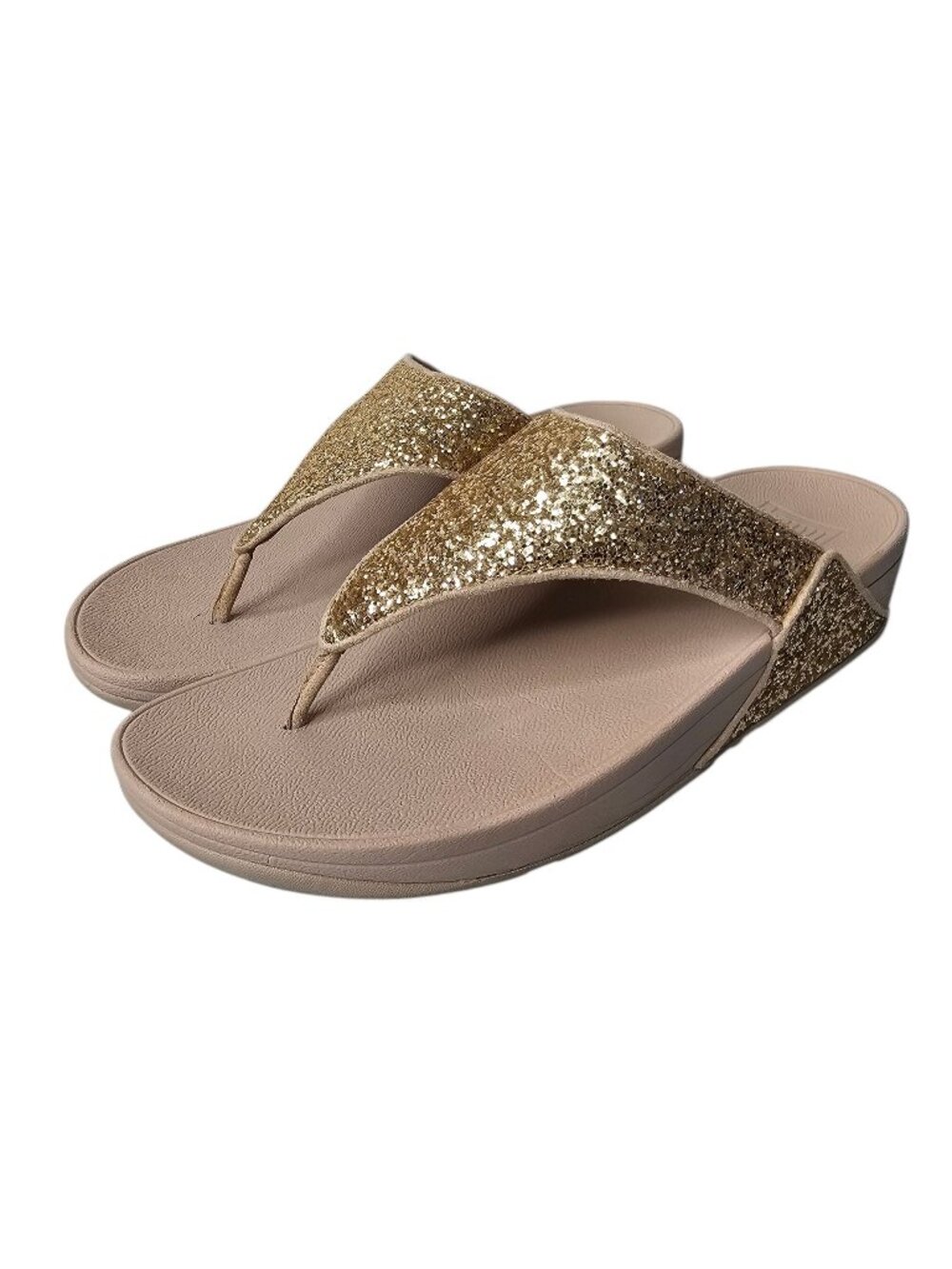 Fitflop 10 Gold Lulu Glitter Toe Thongs Sandals Comfort Summer Vacation Glam